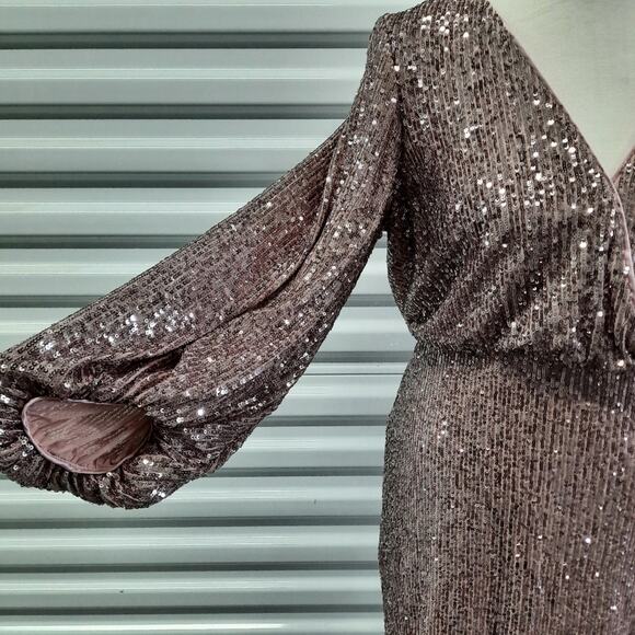 Eliza J Women's Dress Size 6 Pink Sequin Balloon Sleeve Cocktail Party Wedding - Picture 6 of 11